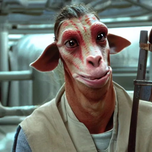 Prompt: jar jar binks working on his dairy farm