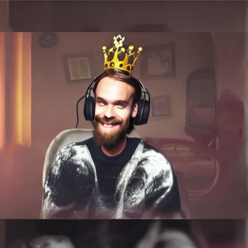 Image similar to pewdiepie as a king on his gamer throne, pewdiepie as the king of youtube