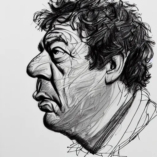 Image similar to a realistic yet scraggly portrait sketch of the side profile of a stern and sophisticated dean ween, trending on artstation, intricate details, in the style of frank auerbach, in the style of sergio aragones, in the style of martin ansin, in the style of david aja, in the style of mattias adolfsson