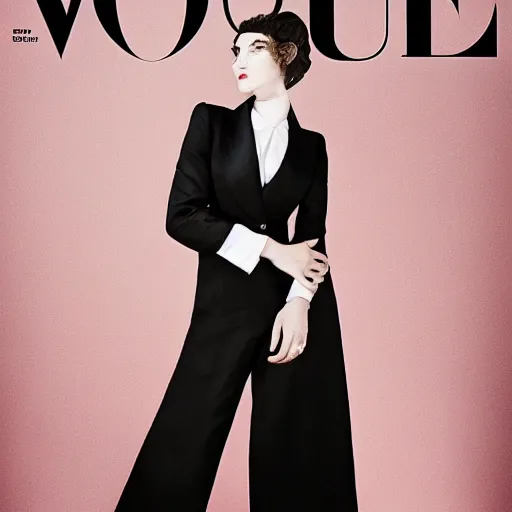 Image similar to a beautiful woman wearing a rose suit, vogue magazine, studio lighting, professional, avant-garde,