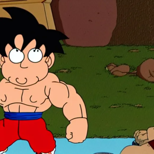 Prompt: Still of Goku in Family Guy