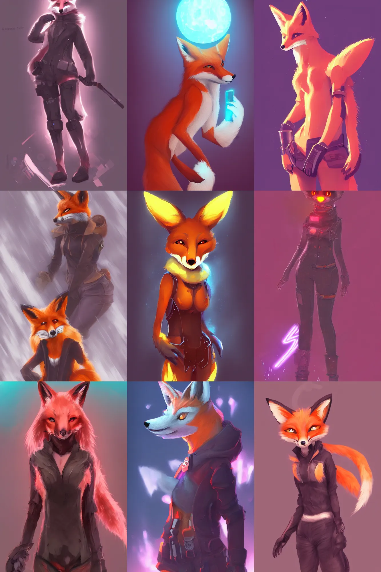 Prompt: a fox fursona, trending on artstation, by kawacy, furry art, digital art, cyberpunk, high quality, backlighting, fursona commission