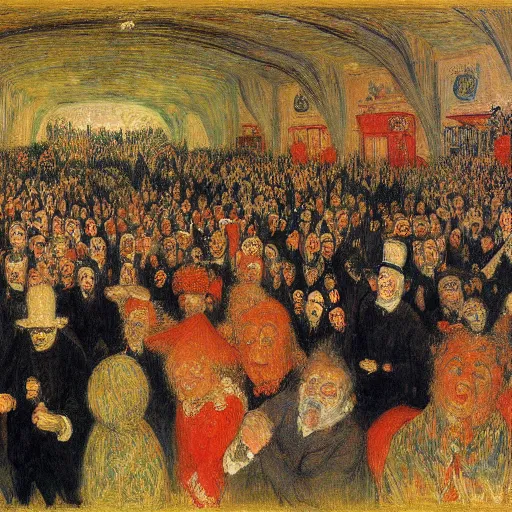 Image similar to Crowd of busybodies. James Ensor.