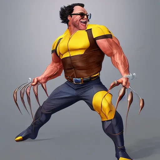 Image similar to danny devito as wolverine, full body portrait, full suit, claws out, oil on canvas, octane render, trending on artstation