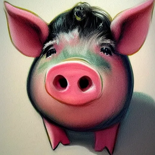 Image similar to face of cutest pig in the world. Artistic. Concept art. Drawing. High details. Artstation. Cute.