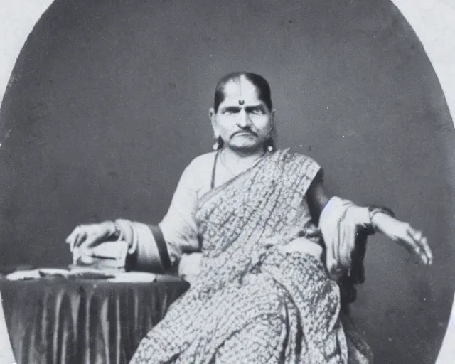 Prompt: old photograph of my grandma taken in bengaluru circa 1749