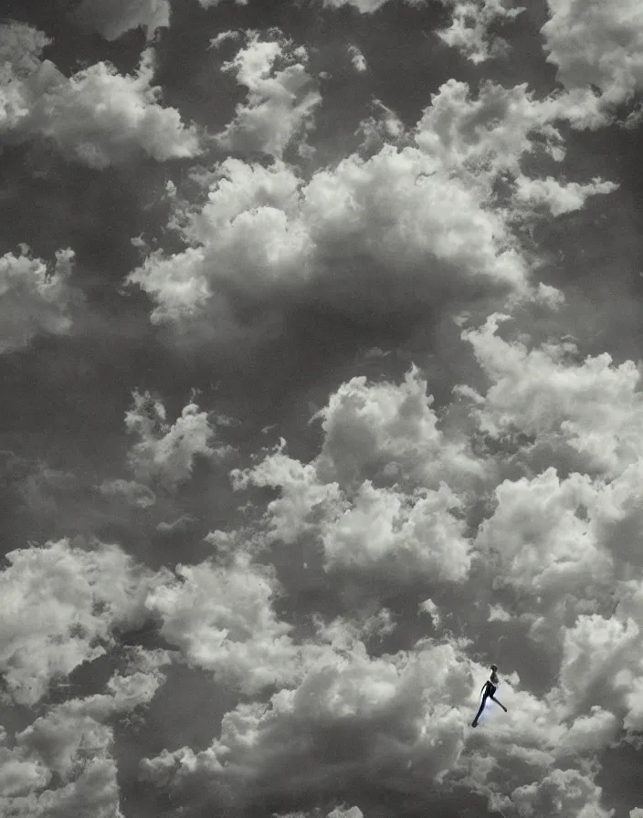 Image similar to “ human floating in the sky, photorealistic ”