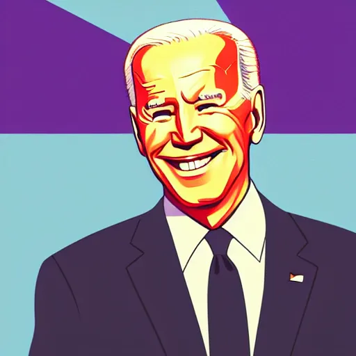 Image similar to smiling, happy, beautiful, intelligent, powerful, joe biden, loving eyes, fully clothed, wise, beautiful, dramatic lighting, sharp focus, by stanley artgerm and edward hopper, retro futurism, dramatic lighting, trending on artstation, flat colour, geometric curves, gradient filter, art deco patterns