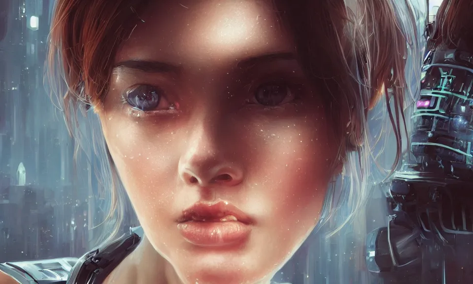 Image similar to portrait of beautiful girl with robot body, close up, portrait, cinematic, elegant, artstation, intricate, highly detailed, digital painting, artstation, concept art, sharp focus, illustration, cyberpunk, cgsociety, 8 k