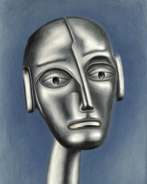 Image similar to portrait of a steel robot with metal face, in the style of Pierre-Auguste Renoir