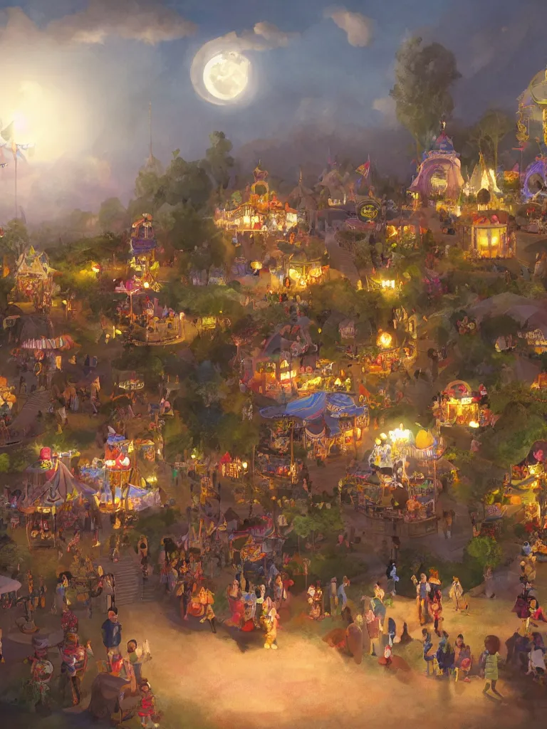 Image similar to summer fair under moonlight by disney concept artists, blunt borders, rule of thirds