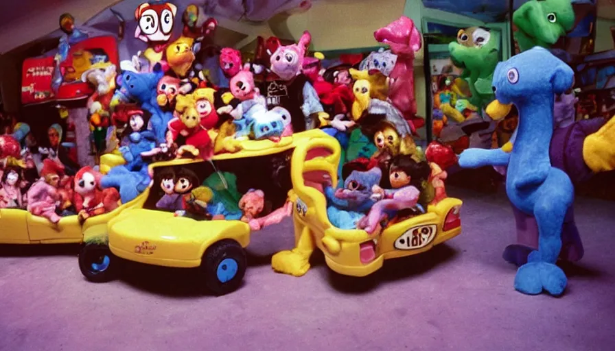 Prompt: 1990s photo of inside the Sppoky Beanie Babies ride at Universal Studios in Orlando, Florida, riding a Beanie Baby car through a haunted house, cinematic, UHD