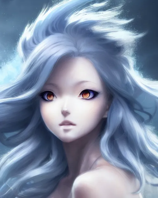 Image similar to character concept art of an anime stormy cloud goddess | | cute - fine - face, pretty face, realistic shaded perfect face, fine details by stanley artgerm lau, wlop, rossdraws, james jean, andrei riabovitchev, marc simonetti, and sakimichan, tranding on artstation