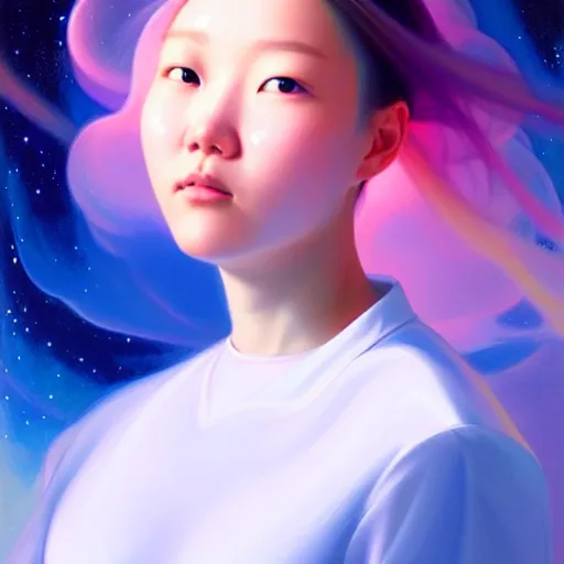 Prompt: yanjun cheng, hikari shimoda, portrait of a young female astronaut floating in a nebula, no helmet, flowing hair