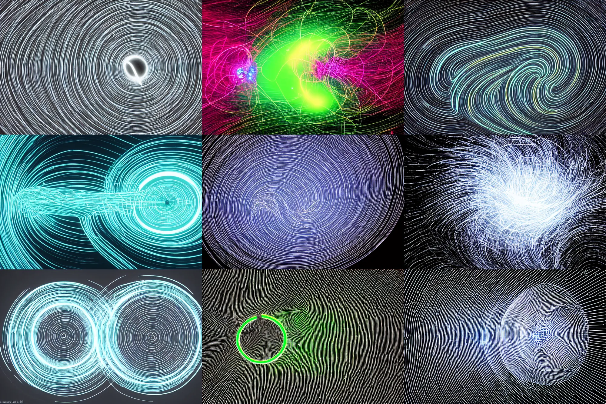 Prompt: glowing Lorenz system, single line, LED time-lapse photography of a strange attractor