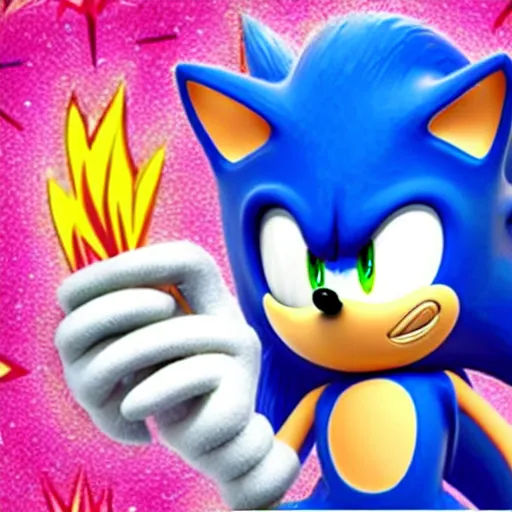 Prompt: Sonic the Hedgehog. Lisa Frank