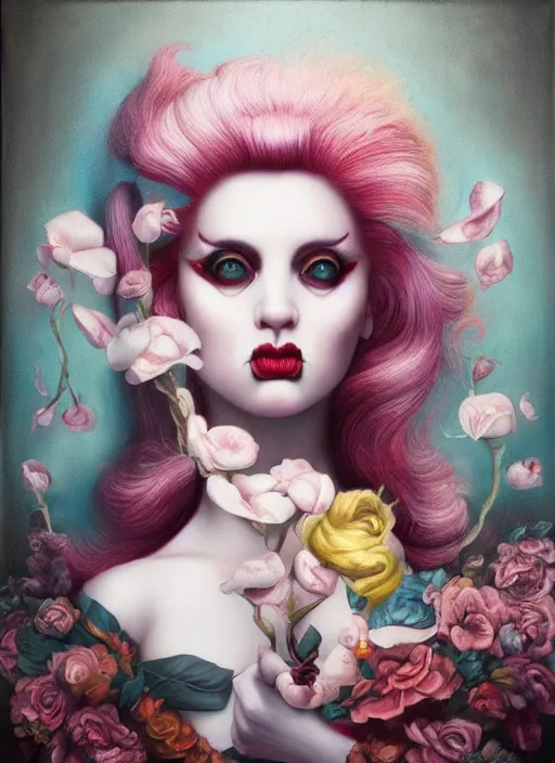 Image similar to pop surrealism, lowbrow art, realistic sylvester stallone painting, japanese street fashion, hyper realism, muted colours, rococo, natalie shau, loreta lux, tom bagshaw, mark ryden, trevor brown style,