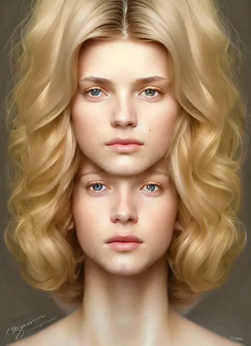 Image similar to symmetry!! portrait of young woman blessed with ever - increasing physical and mental perfection, slice - of - life, realism, blonde hair, perfect face!! intricate, elegant, highly detailed, holy perfection!! digital painting, artstation, concept art, smooth, sharp focus, illustration, humanity, art by artgerm and greg rutkowski and alphonse mucha