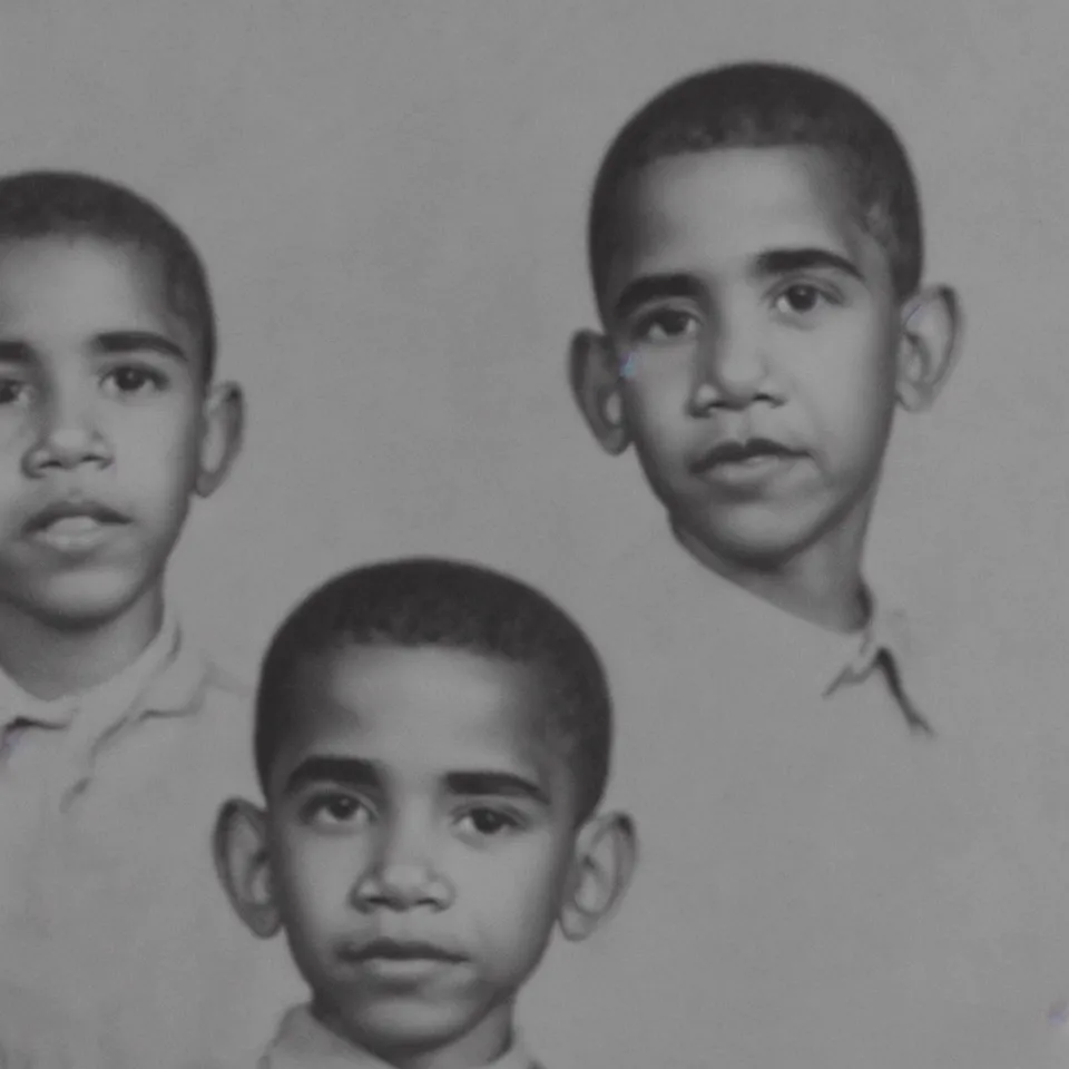 Image similar to single singular character portrait close - up barack obama as a young child