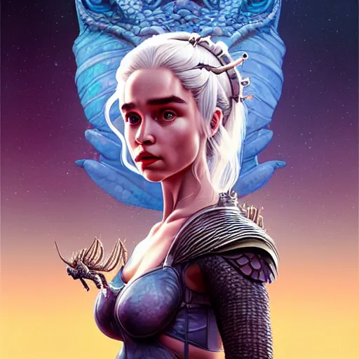 Image similar to Lofi BioPunk portrait daenerys targaryen with three dragons, Pixar style by Tristan Eaton Stanley Artgerm and Tom Bagshaw