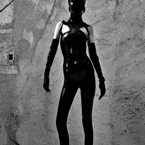 Image similar to fashion photography of an extraterrestrial deformed model, wearing demobaza fashion, inside berghain, berlin fashion, harness, futuristic fashion, dark minimal outfit, photo 3 5 mm leica, hyperdetail, berghain, 8 k, very detailed, photo by nick knight