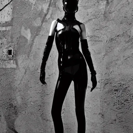 Prompt: fashion photography of an extraterrestrial deformed model, wearing demobaza fashion, inside berghain, berlin fashion, harness, futuristic fashion, dark minimal outfit, photo 3 5 mm leica, hyperdetail, berghain, 8 k, very detailed, photo by nick knight