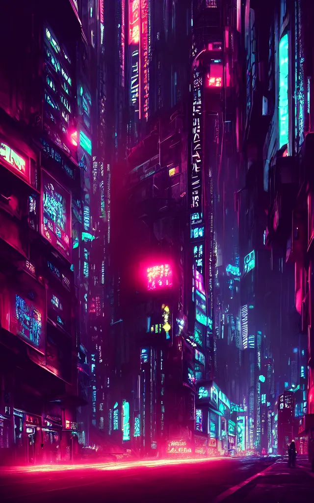 Image similar to concept art of a magnificent dark neon futuristic cyberpunk city bustling street at night cyberart by liam wong in the film akira rendered in octane, 3 d render, trending on cgsociety, blender 3 d