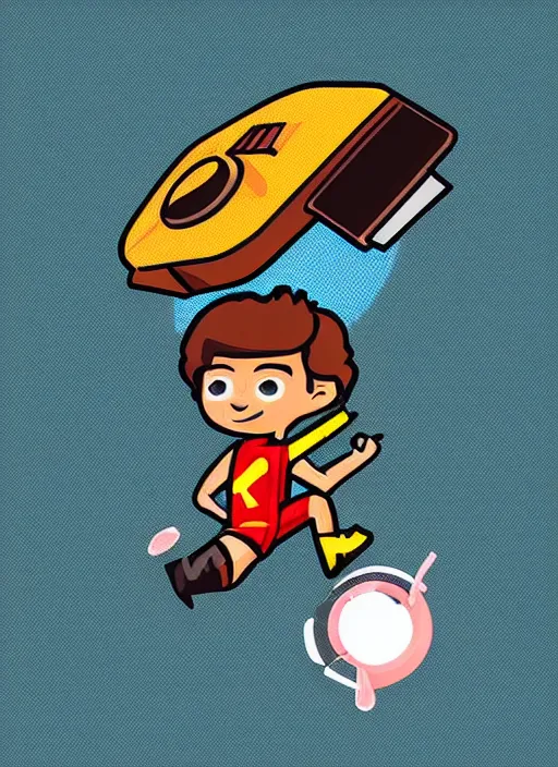 Image similar to a cute action hero diving, digital art, iconic icon, 2 d vector logo, cartoon