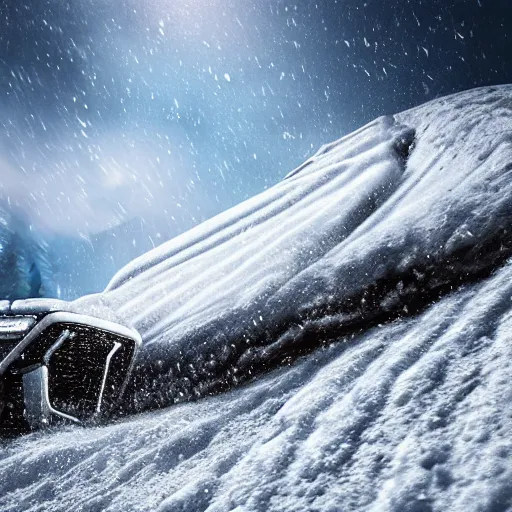 Image similar to white jeep wrangler driving up a steep snowy mountain cornice, high quality digital art, dramatic lighting, cinematic, photo realism