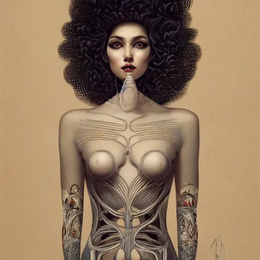 Image similar to wearing a full tight curvy long dress female, soft painting of curiosities and cyber illusions, perfectly detailed linework, symmetrical accurate intricate sensual features, highly detailed, artstation, sharp focus, tom bagshaw