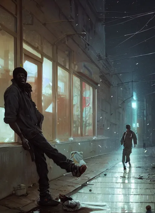 Image similar to Highly detailed portrait of homeless and beaten up Marques Brownlee, in GTA V, Stephen Bliss, unreal engine, fantasy art by Greg Rutkowski, Loish, Rhads, ferdinand knab, Makoto Shinkai and Lois van baarle, ilya kuvshinov, rossdraws, Tom Bagshaw, global illumination, radiant light, detailed and intricate environment