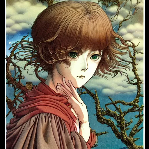 Prompt: prompt : portrait of fantasy painted in miyazaki color style drawn by katsuhiro otomo and takato yamamoto, inspired by fables, china doll face, smooth face feature, intricate oil painting, high detail, sharp high detail, manga and anime 2 0 0 0