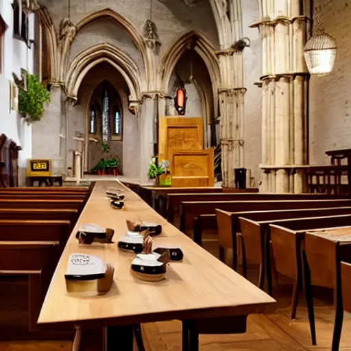 Prompt: mcdonalds in a 1 6 th century english church