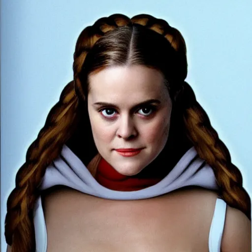 Image similar to hyperrealistic alicia silverstone as princess leia