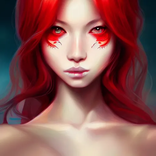 Prompt: Portrait of neko girl, red eyes, face, fantasy, intricate, elegant, highly detailed, digital painting, artstation, concept art, smooth, sharp focus, illustration, art by tran ross