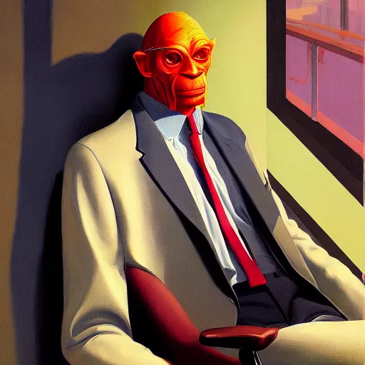 Image similar to Portrait of mr. Tiger wearing a business suit , very coherent, painted by Edward Hopper, Wayne Barlowe, painted by James Gilleard, airbrush, art by JamesJean