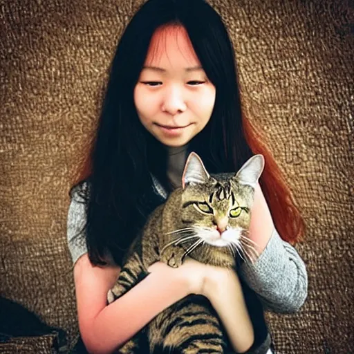 Prompt: “ a girl called lia with her cat ”