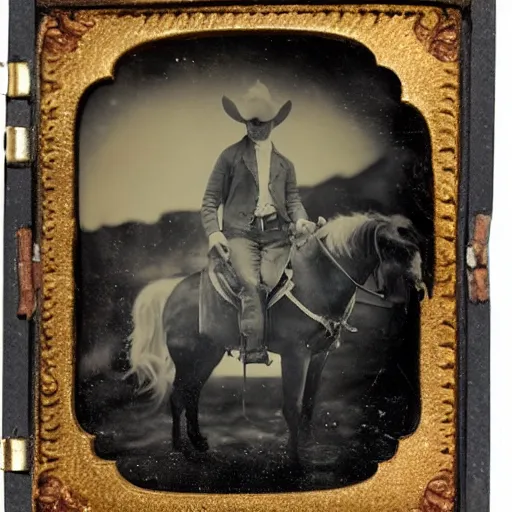 Image similar to tintype photo, bottom of the ocean, cowboy riding unicorn