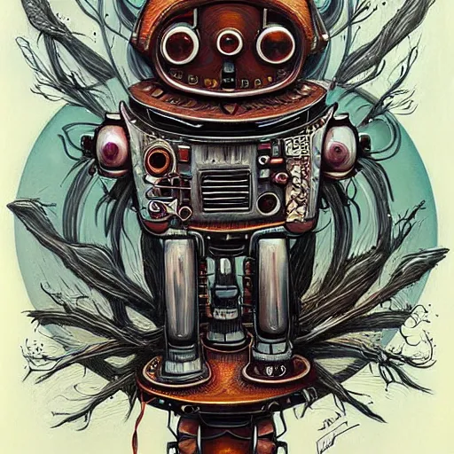 Image similar to a beautiful painting of robot by aaron horkey, trending on artstation