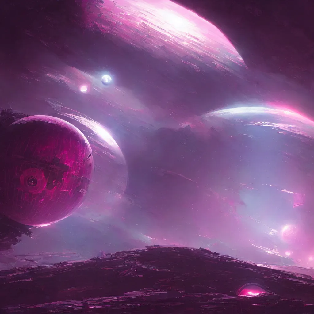 Image similar to dyson sphere program pink planet, concept art, by greg rutkowski, xray melting colors