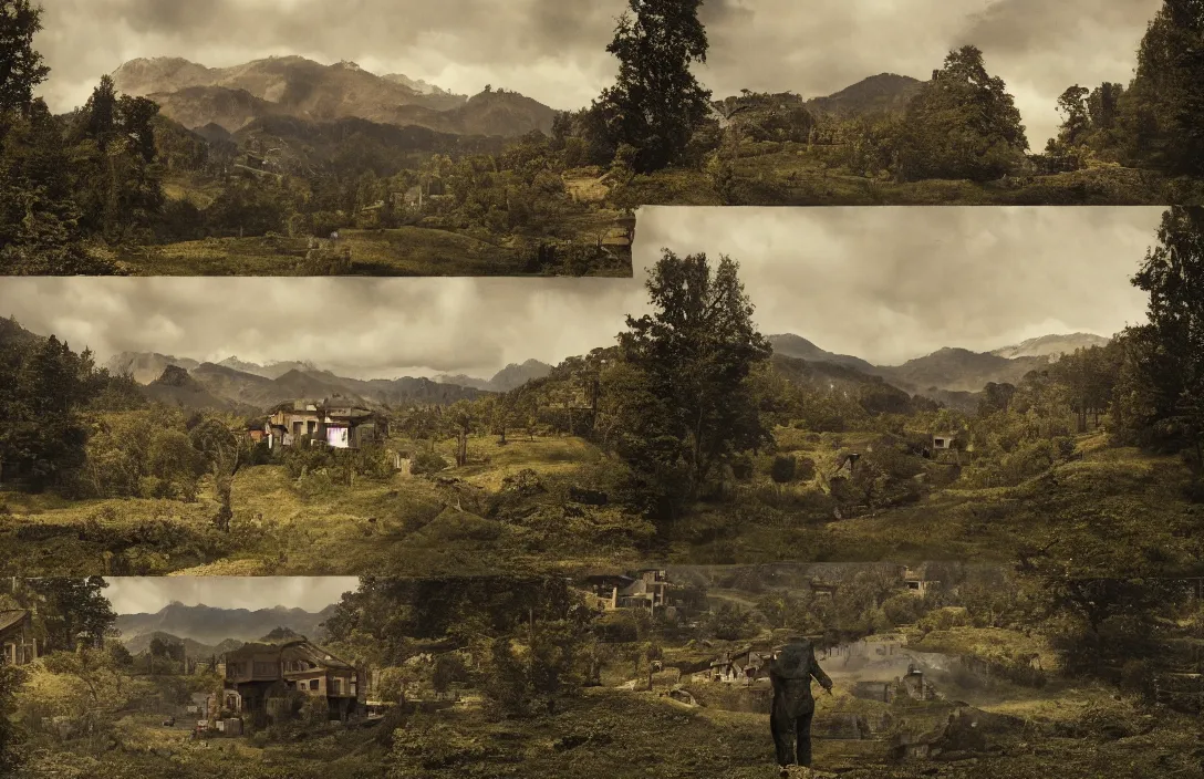 Prompt: reflection of the hills actually impossible intact flawless ambrotype from 4 k criterion collection remastered cinematography gory horror film, ominous lighting, evil theme wow photo realistic postprocessing illusion of depth render by gregory crewdson royal garden design by andre le notre