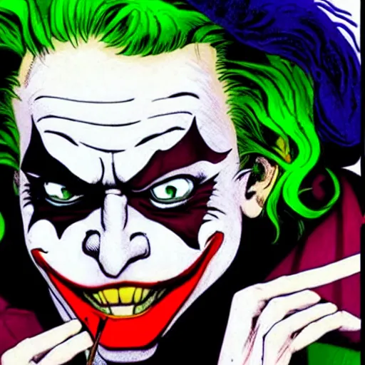 Prompt: the joker, by alan moore and akira toriyama