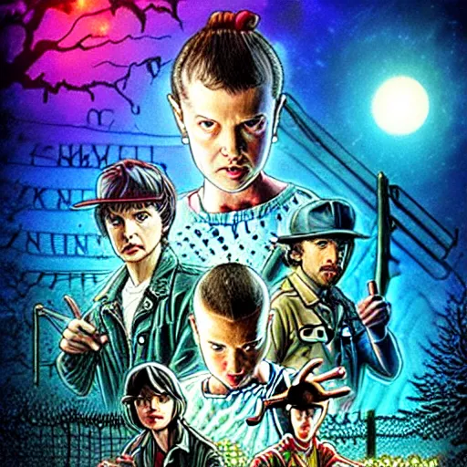 Prompt: stranger things poster, alan lee