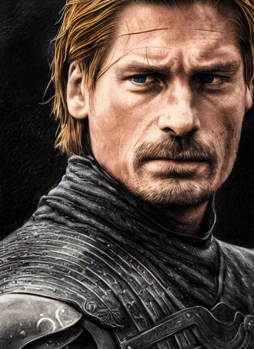 Image similar to jaime lannister, game of thrones, super highly detailed, professional digital painting, concept art, smooth, sharp focus, no blur, no dof, extreme illustration, unreal engine 5, photorealism, hd quality, 8 k resolution, cinema 4 d, 3 d, beautiful, cinematic, art by artgerm and greg rutkowski and alphonse mucha and loish and wlop