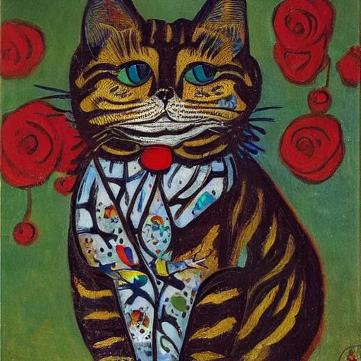 Image similar to trash can cat by louis wain