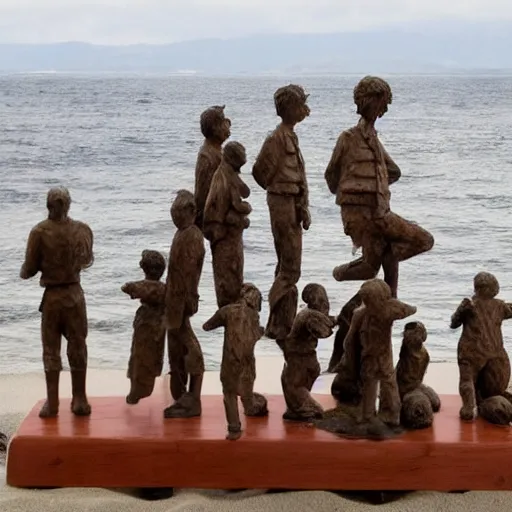 Image similar to This sculpture depicts a scene from the Spanish Civil War, which was a time of great turmoil and strife in Spain. The sculpture shows a group of people on a beach, with the ocean in the background. The people in the sculpture are all different sizes and shapes, and they are all looking in different directions. The sculpture is full of color and movement, and it is very expressive. The sculpture is also very powerful and emotional, and it has a very strong impact on the viewer. ivory by Suzanne Valadon flowing