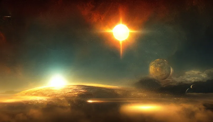 Prompt: no man's sky, sun shield in front of sun, cinematic, digital art