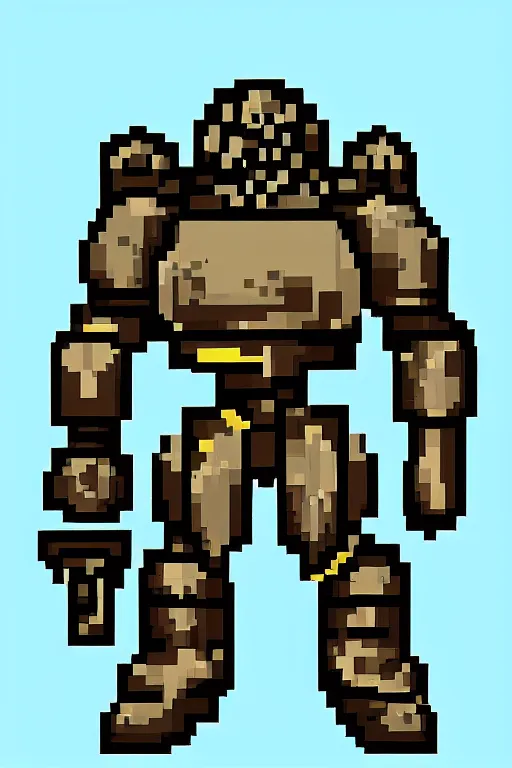 Image similar to Power armor from Fallout, pixel art, digital art