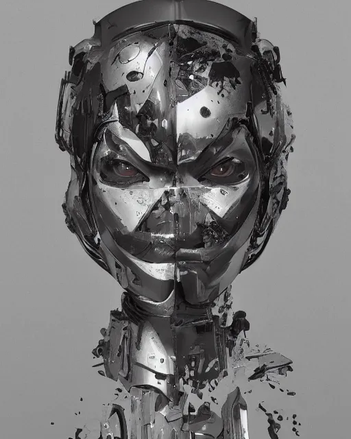 Prompt: fine art portrait head shot minimal geisha cyborg mech by ilm and bill sienkiewicz and emmanuel shiu, zaha hadid, simplified neo - futuristic tactical, coy posed feminine, studio, mamiya 6 5 mm photograph, iso 4 0 0, f / 5. 6, hyperrealistic, studio lighting, high detail, sharp focus, trending artstation, cgsociety