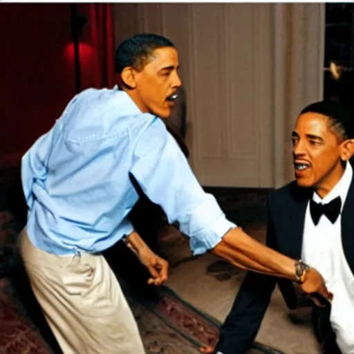 Image similar to still of will smith attacking obama with a flip flop